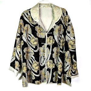 Rising Phoenix Floral Kimono Metallic Gold Silk Jacket Coat Scarf Women …